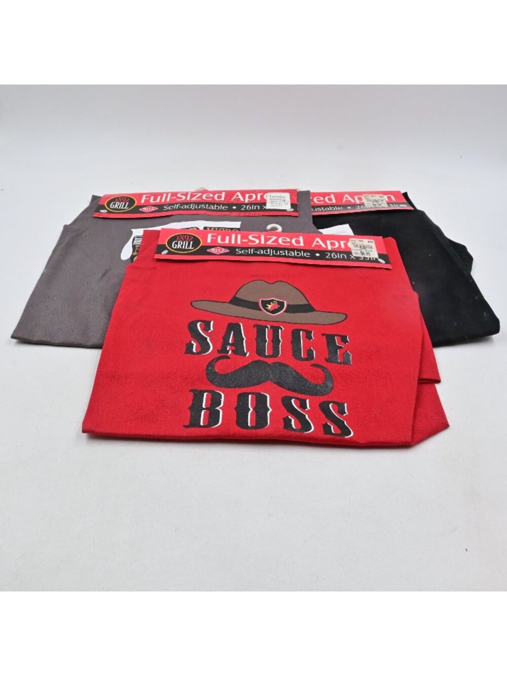 Ritz 1892 Grill Full Sized Apron Set of 3 Sauce Boss My Bucket List Retro New